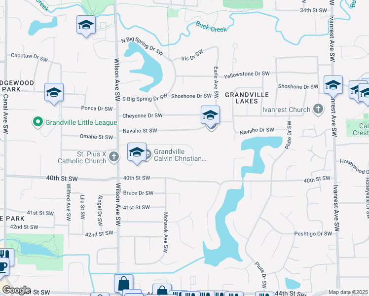 map of restaurants, bars, coffee shops, grocery stores, and more near 3804 Omaha Street Southwest in Grandville