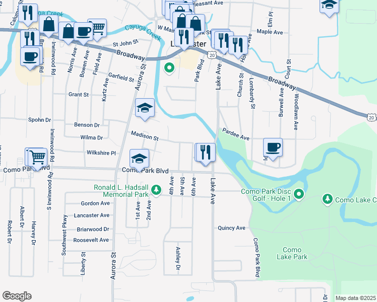 map of restaurants, bars, coffee shops, grocery stores, and more near 30 Linden Ave in Lancaster