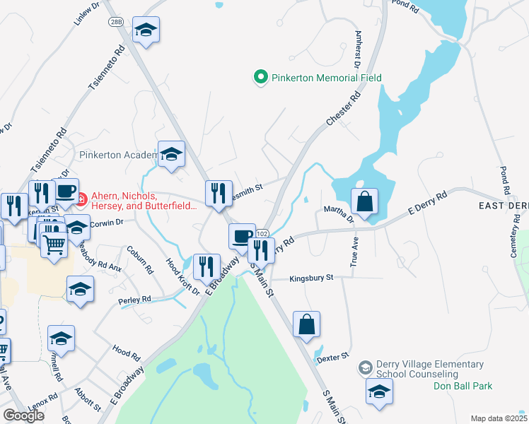 map of restaurants, bars, coffee shops, grocery stores, and more near 12 Chester Road in Derry