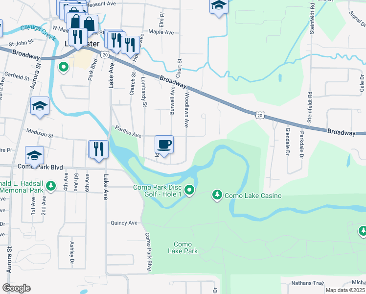 map of restaurants, bars, coffee shops, grocery stores, and more near 75 Woodlawn Avenue in Lancaster