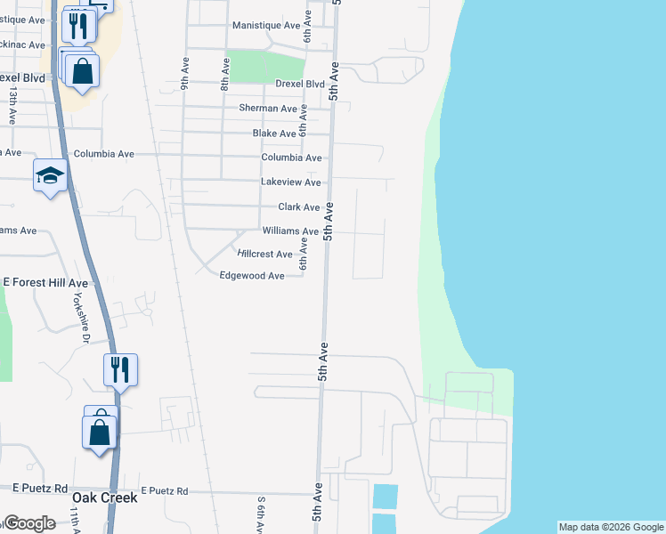 map of restaurants, bars, coffee shops, grocery stores, and more near 3809 5th Avenue in South Milwaukee