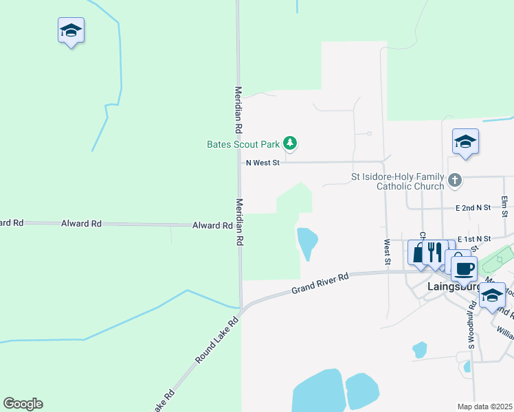 map of restaurants, bars, coffee shops, grocery stores, and more near 995 North West Street in Laingsburg