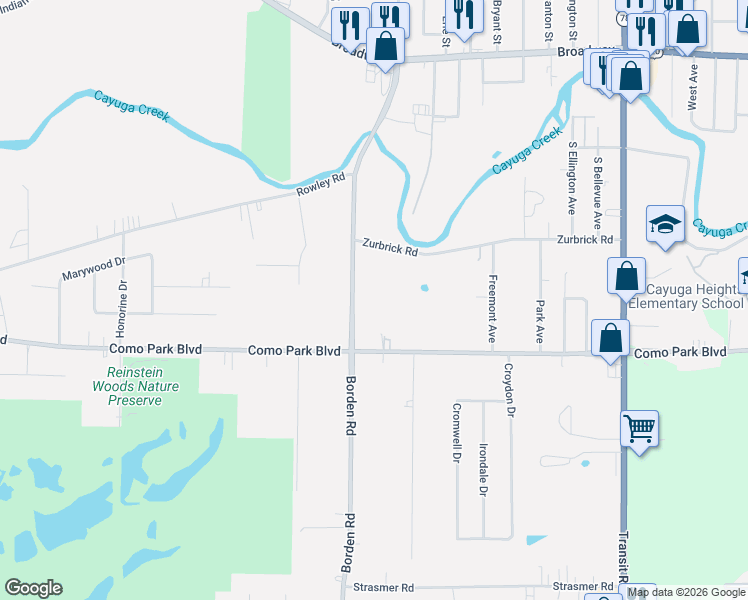 map of restaurants, bars, coffee shops, grocery stores, and more near 1425 Borden Rd in Depew