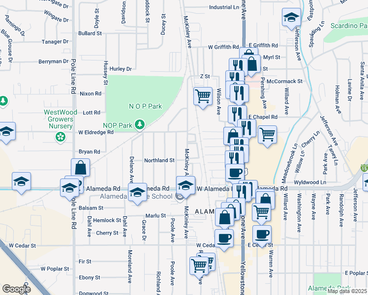 map of restaurants, bars, coffee shops, grocery stores, and more near 1041 McKinley Avenue in Pocatello