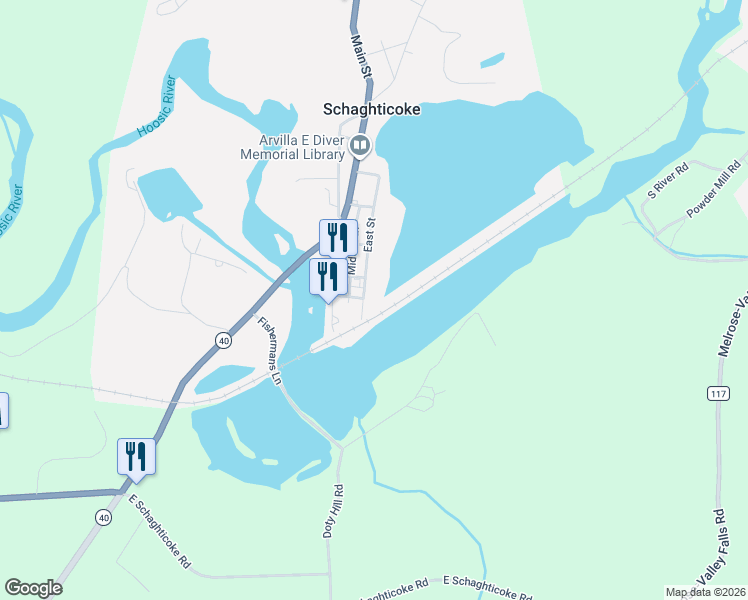 map of restaurants, bars, coffee shops, grocery stores, and more near 66 East Street in Mechanicville