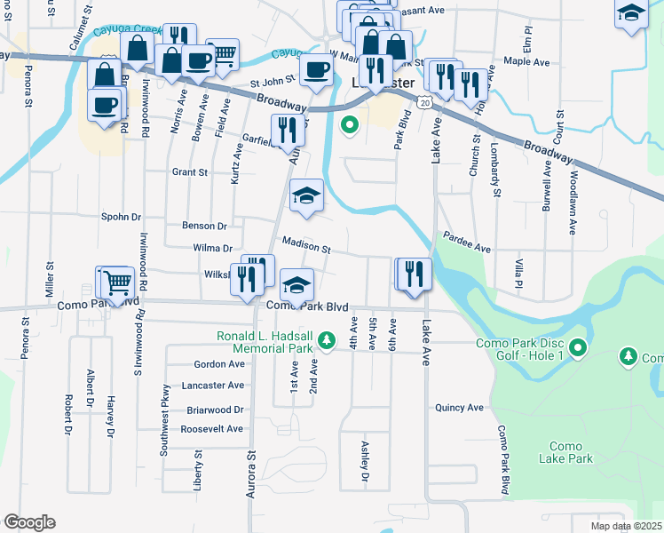 map of restaurants, bars, coffee shops, grocery stores, and more near 10 West Payne Street in Lancaster
