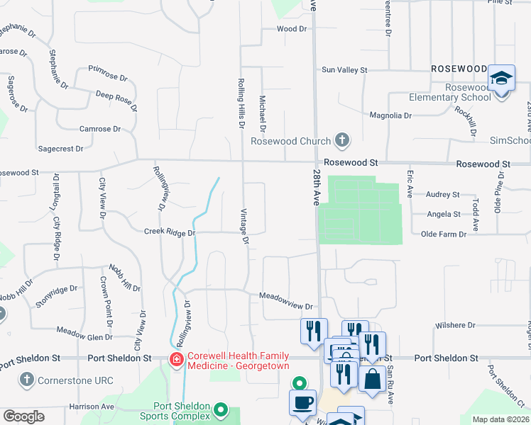 map of restaurants, bars, coffee shops, grocery stores, and more near 6867 Arbor Heights Drive in Hudsonville
