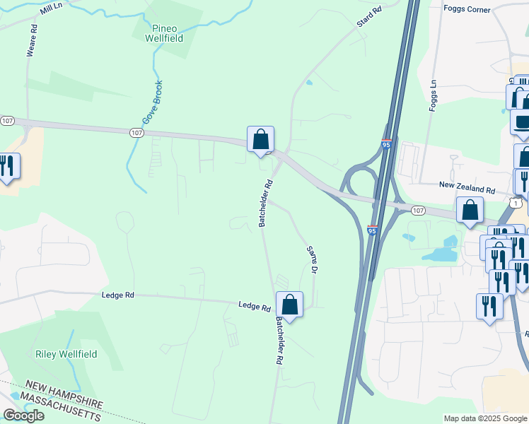 map of restaurants, bars, coffee shops, grocery stores, and more near 11A Batchelder Road in Seabrook