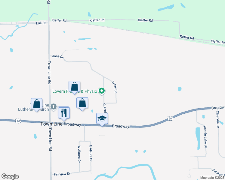 map of restaurants, bars, coffee shops, grocery stores, and more near 1258 East Laray Drive in Alden