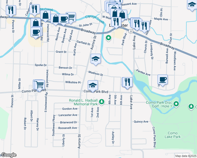 map of restaurants, bars, coffee shops, grocery stores, and more near 10 West Payne Street in Lancaster