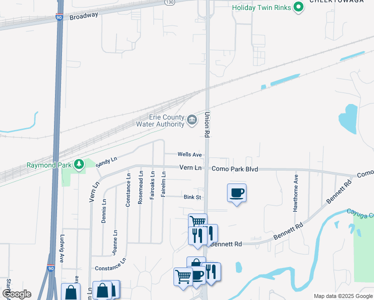 map of restaurants, bars, coffee shops, grocery stores, and more near 21 Wells Avenue in Buffalo
