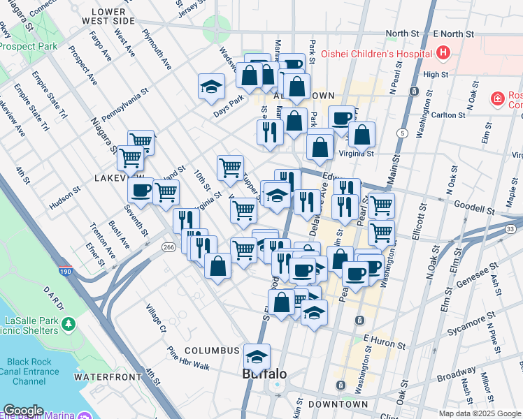 map of restaurants, bars, coffee shops, grocery stores, and more near 294 Carolina Street in Buffalo