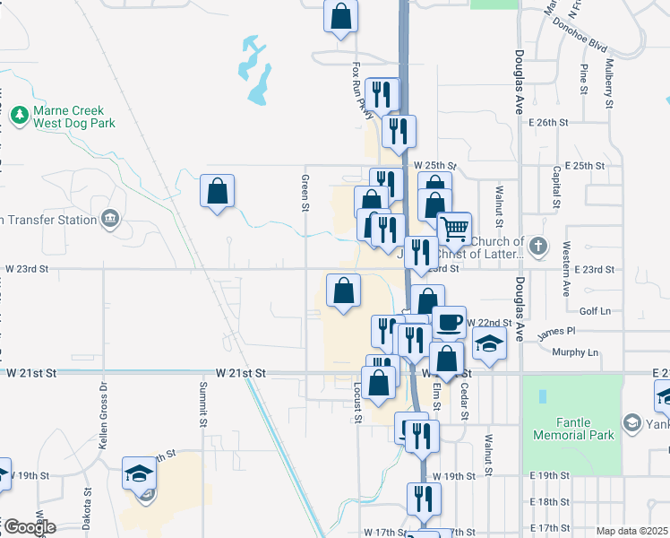 map of restaurants, bars, coffee shops, grocery stores, and more near in Yankton