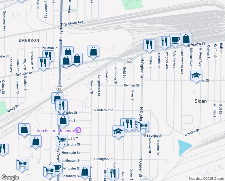 map of restaurants, bars, coffee shops, grocery stores, and more near 333 Ideal Street in Buffalo
