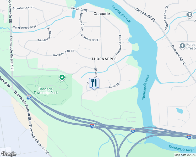 map of restaurants, bars, coffee shops, grocery stores, and more near 3828 Oak Tree Drive Southeast in Grand Rapids