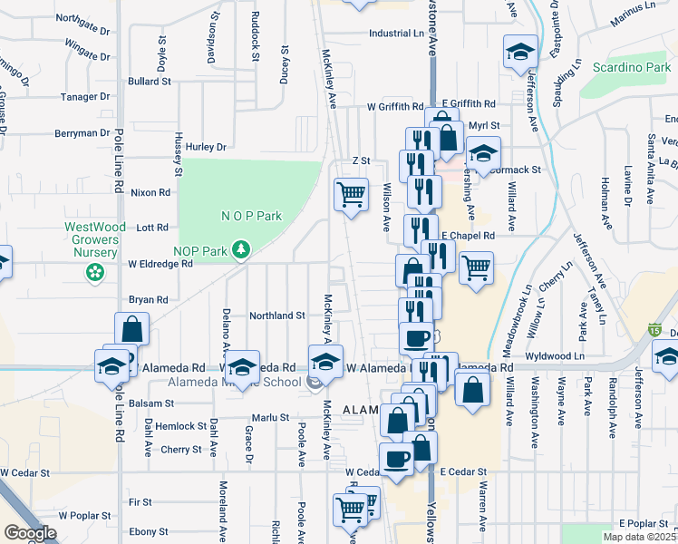 map of restaurants, bars, coffee shops, grocery stores, and more near 1041 McKinley Avenue in Pocatello