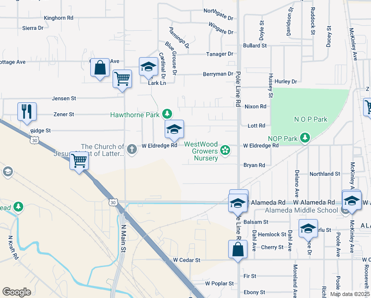 map of restaurants, bars, coffee shops, grocery stores, and more near 982 W Eldredge Rd in Pocatello