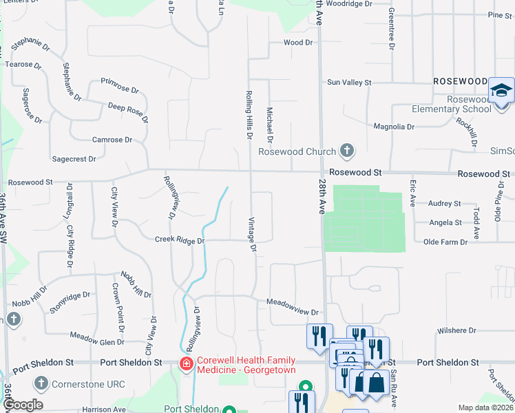 map of restaurants, bars, coffee shops, grocery stores, and more near 6937 Arbor Heights Drive in Hudsonville