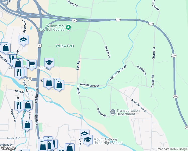 map of restaurants, bars, coffee shops, grocery stores, and more near 139 Shields Drive in Woodford