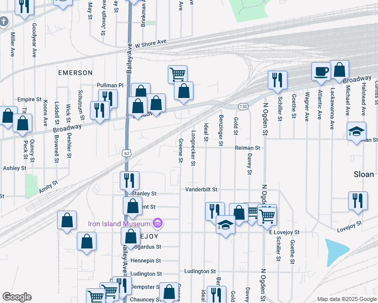 map of restaurants, bars, coffee shops, grocery stores, and more near 388 Longnecker Street in Buffalo