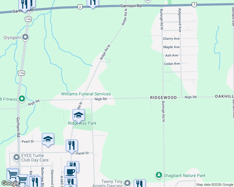 map of restaurants, bars, coffee shops, grocery stores, and more near 3340-3624 Nigh Road in Fort Erie