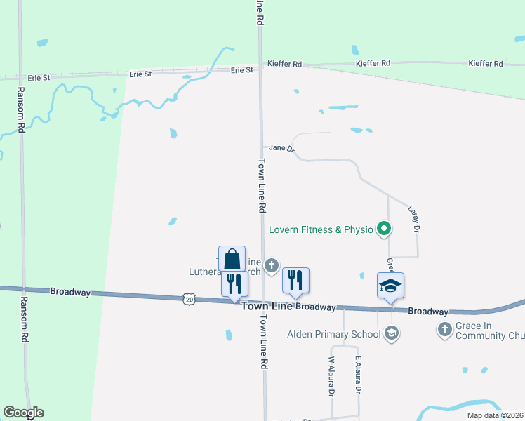 map of restaurants, bars, coffee shops, grocery stores, and more near 1293 Town Line Road in Alden