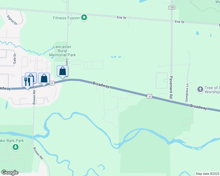 map of restaurants, bars, coffee shops, grocery stores, and more near 5953 Broadway in Lancaster