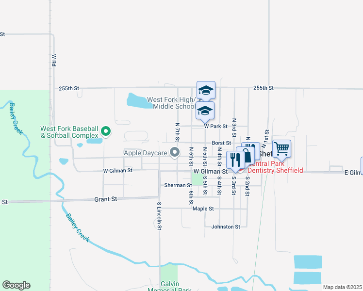 map of restaurants, bars, coffee shops, grocery stores, and more near 301 North 7th Street in Sheffield