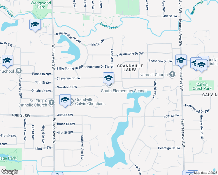 map of restaurants, bars, coffee shops, grocery stores, and more near 3650 Navaho Street Southwest in Grandville