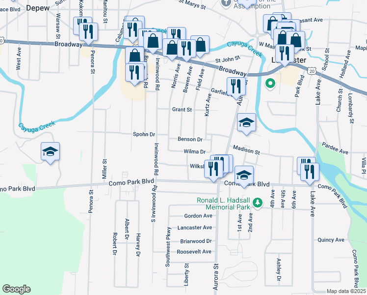 map of restaurants, bars, coffee shops, grocery stores, and more near 23 Benson Drive in Lancaster