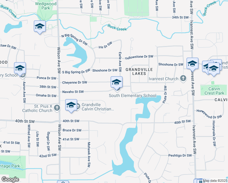 map of restaurants, bars, coffee shops, grocery stores, and more near 3650 Navaho Street Southwest in Grandville
