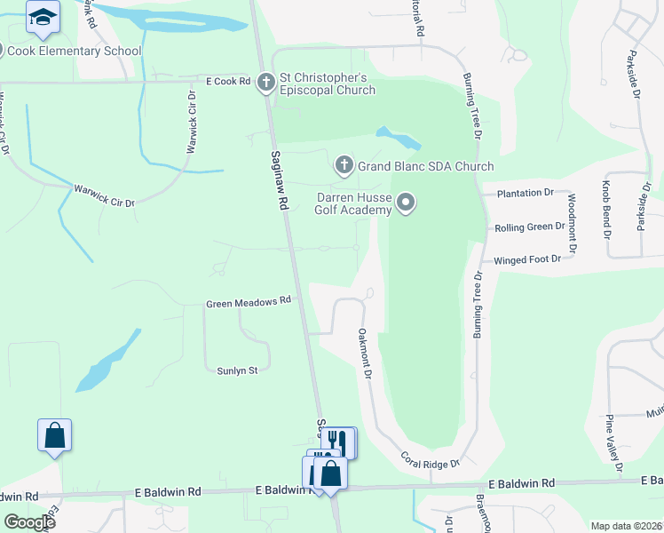 map of restaurants, bars, coffee shops, grocery stores, and more near 5280 Fairway Trail in Grand Blanc