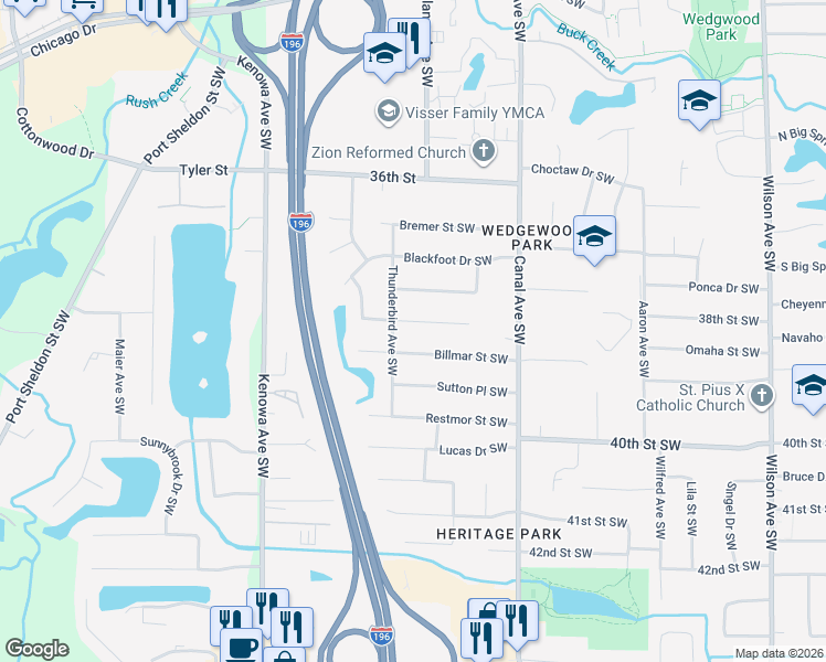 map of restaurants, bars, coffee shops, grocery stores, and more near 4553 Wyatt Street Southwest in Grandville