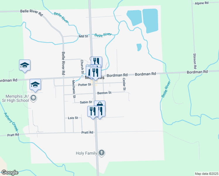 map of restaurants, bars, coffee shops, grocery stores, and more near 35150 Potter Street in Memphis