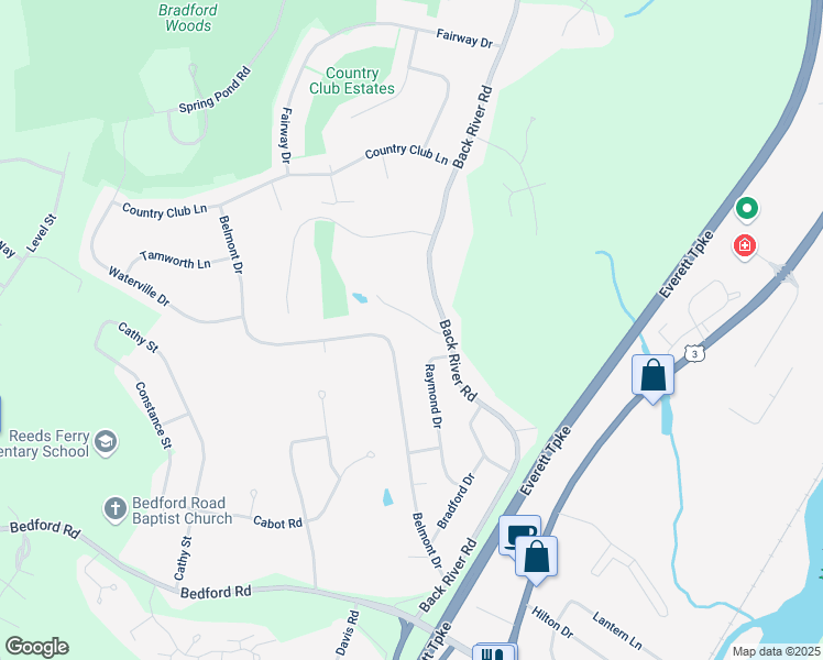 map of restaurants, bars, coffee shops, grocery stores, and more near 4 Ries Drive in Merrimack