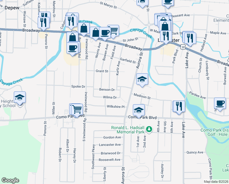 map of restaurants, bars, coffee shops, grocery stores, and more near 51 Benson Drive in Lancaster