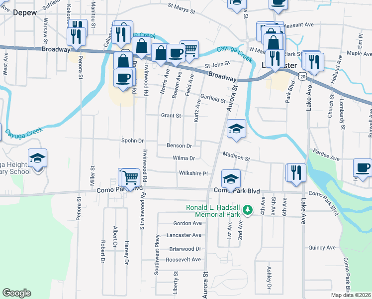 map of restaurants, bars, coffee shops, grocery stores, and more near 51 Benson Drive in Lancaster