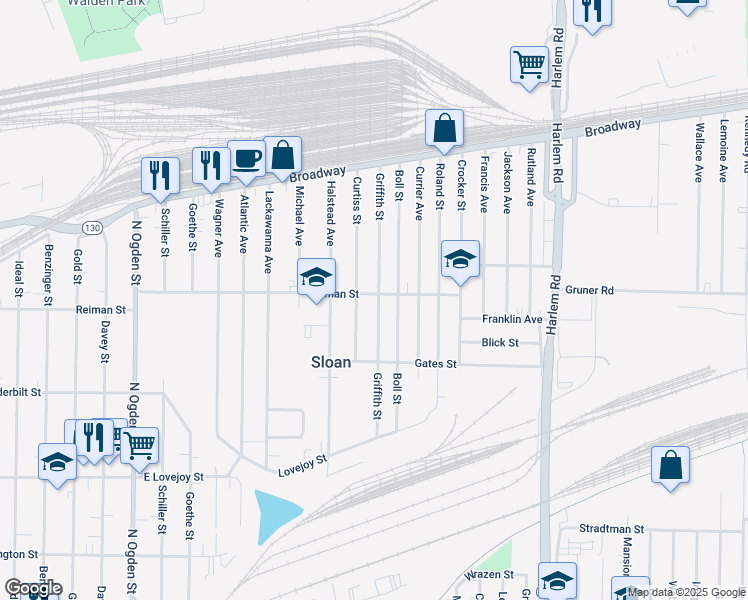 map of restaurants, bars, coffee shops, grocery stores, and more near 451 Reiman Street in Buffalo