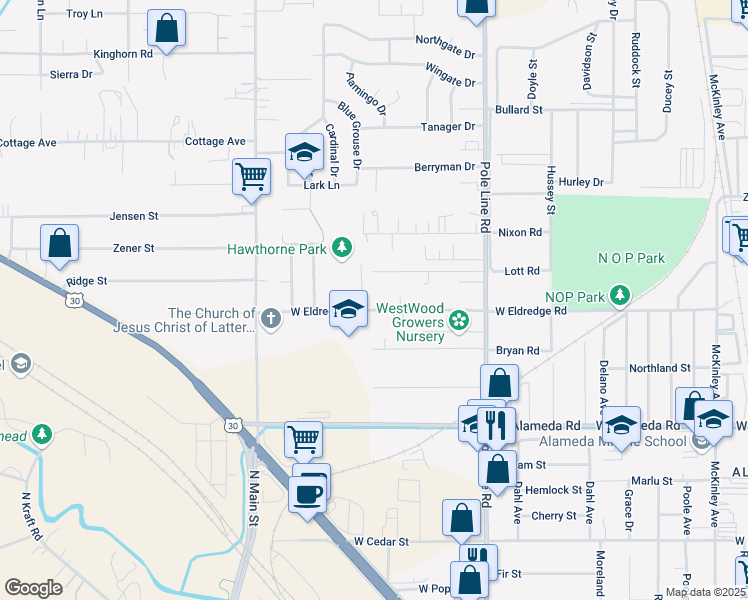 map of restaurants, bars, coffee shops, grocery stores, and more near 982 West Eldredge Road in Pocatello