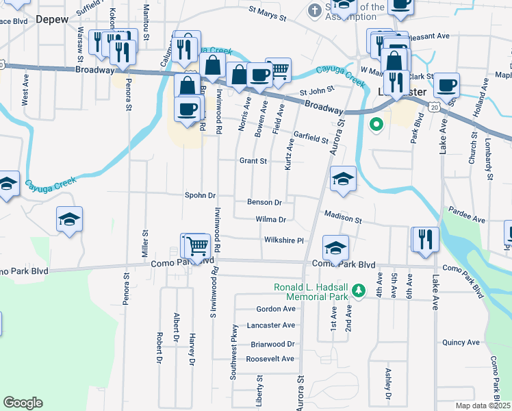 map of restaurants, bars, coffee shops, grocery stores, and more near 23 Benson Drive in Lancaster