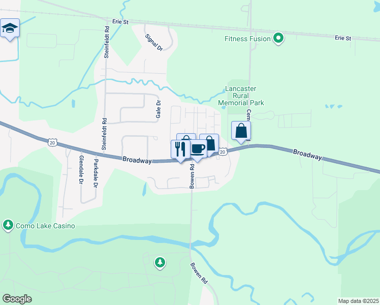 map of restaurants, bars, coffee shops, grocery stores, and more near in Erie County