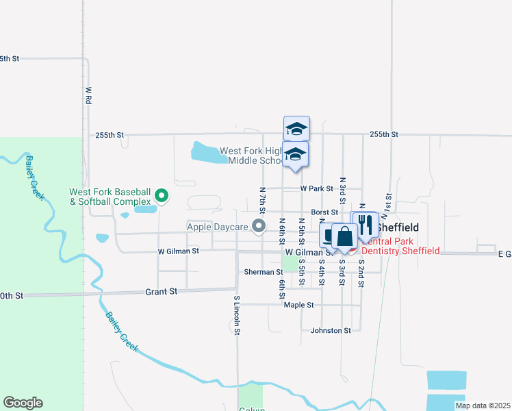 map of restaurants, bars, coffee shops, grocery stores, and more near 301 North 7th Street in Sheffield