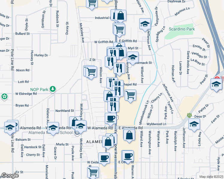 map of restaurants, bars, coffee shops, grocery stores, and more near 1117 Yellowstone Avenue in Pocatello