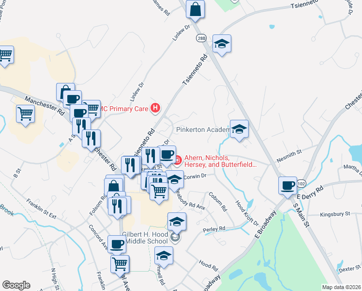 map of restaurants, bars, coffee shops, grocery stores, and more near 2 Bristol Court in Derry