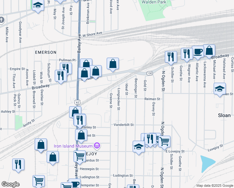 map of restaurants, bars, coffee shops, grocery stores, and more near 388 Longnecker Street in Buffalo