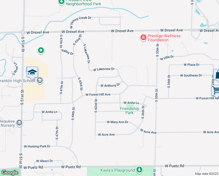 map of restaurants, bars, coffee shops, grocery stores, and more near 4015 West Anthony Drive in Franklin
