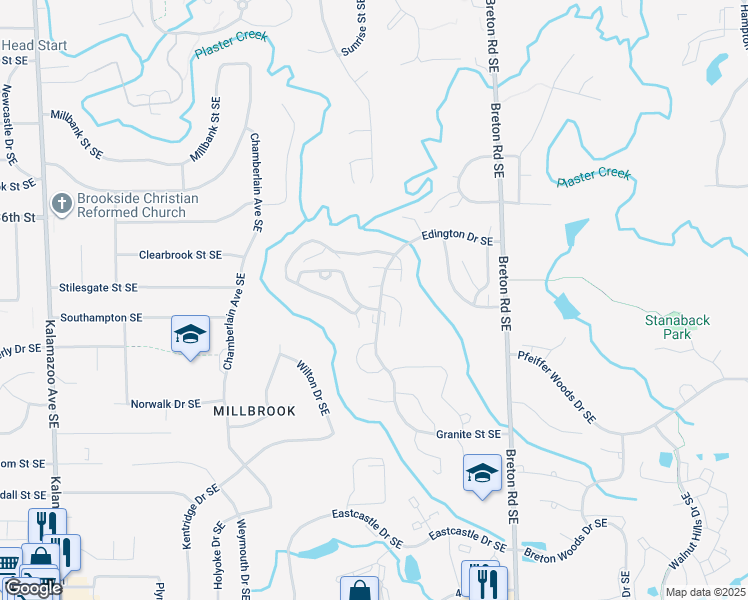 map of restaurants, bars, coffee shops, grocery stores, and more near 2067 Tree Ridge Drive Southeast in Grand Rapids