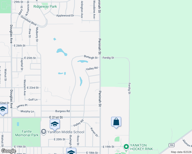map of restaurants, bars, coffee shops, grocery stores, and more near 800-898 Jason Way in Yankton