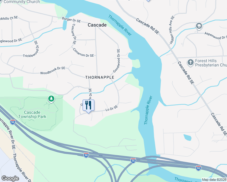 map of restaurants, bars, coffee shops, grocery stores, and more near 3779 Goodwood Drive Southeast in Grand Rapids