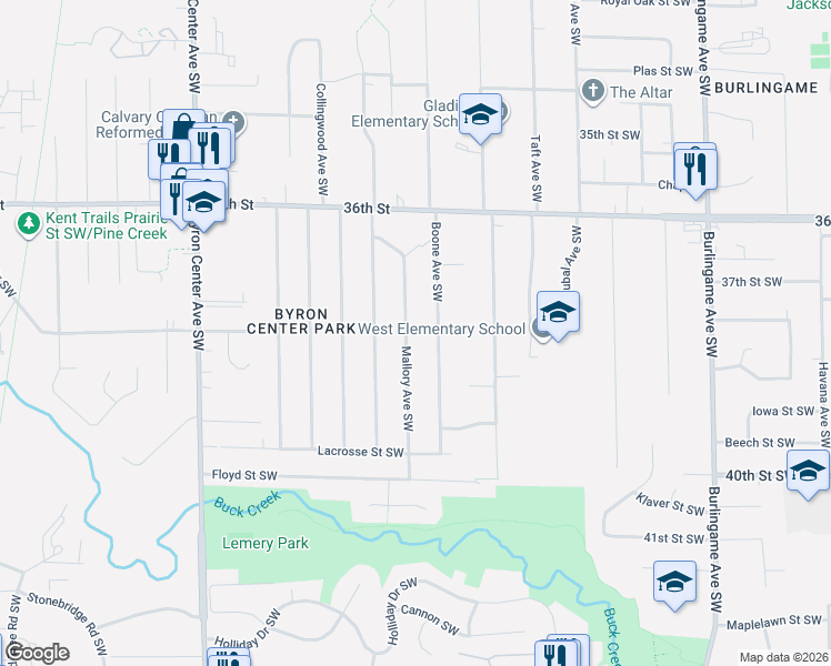 map of restaurants, bars, coffee shops, grocery stores, and more near 3800 Mallory Avenue Southwest in Wyoming